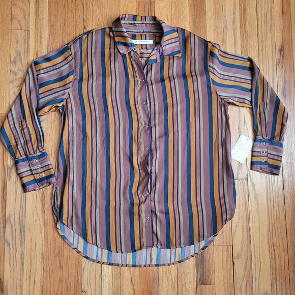Free people We The Free All Smiles Striped Shirt Multocolor Size XS Oversized - Picture 12 of 15